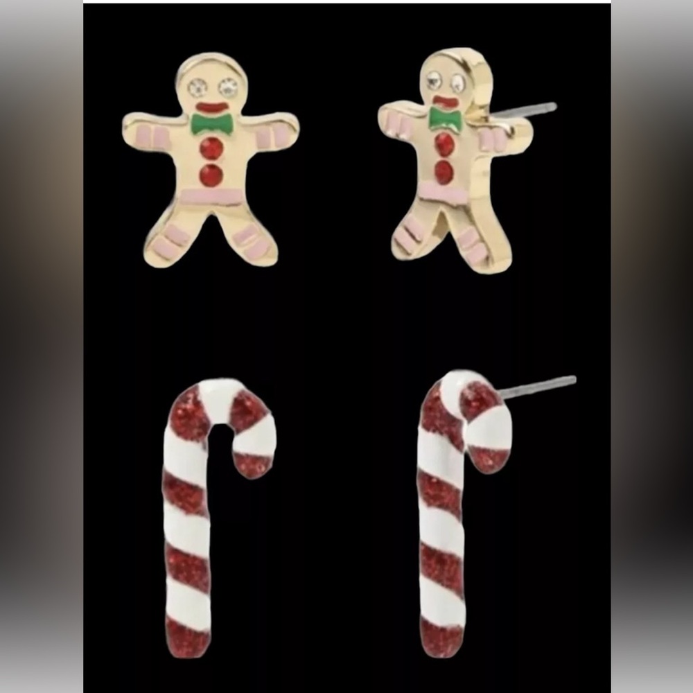 NWT Betsey Johnson Gingerbread & Candy Cane Stud Earrings